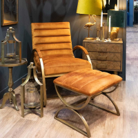 Modern Style Burnt Orange And Brass Ribbed Ark Chair With Metal Framework 90x96cm
