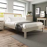 Modern Style Oak Wood Dove Grey 4'6 Double Bed with Slatted Headboard 105x149cm