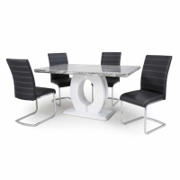 Neptune Marble Top Medium Dining Table and 4 Callisto Black Leather Chairs Dining Set