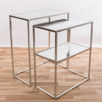 Metal Silver Leaf Parisienne Set Of 2 Rectangular Mirrored Nesting Tables Extra Package