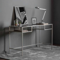 Modern Silver Finish Rectangular Office Desk With 2 Storage Slots 76 x 130cm