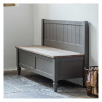 Grey Painted Large Hallway Bench High Back Wood Seat Traditional 123 x 47 x 81cm