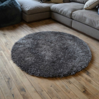 Origins Modern Chicago Round Grey Polyester Shaggy Floor Rug 133cm Diameter