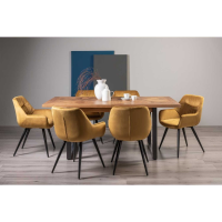 Modern Rustic Oak Top 190 to 240cm Extending Dining Set 6 Mustard Velvet Fabric Chairs