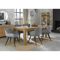 Turin Light Oak Large 6 to 8 Seater Extending Dining Set 6 Grey Velvet Fabric Chairs