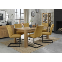 Turin Light Oak 8 to 10 Seater Extending Dining Set 6 Mustard Yellow Fabric Cantilever Chairs