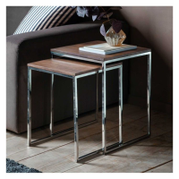 Modern Nest of 2 Side Occasional Tables with Walnut Tops and Steel Legs