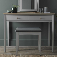 Whitby Scandinavian Style Oak Wood And Grey Painted 2 Drawer Bedroom Dressing Table