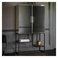 Modern Mirrored Glass and Metal 2 Doors 2 Shelves Cocktail Cabinet in Black 160x90cm