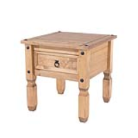 Rustic Antique Wax Finish Solid Pine Mexican Style 1 Drawer Lamp End Table 55x54cm