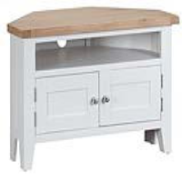 Modern Style Lime Washed And White Painted Oak Wood 2 Door Living Room Corner TV Media Unit With Open Shelf 65 x 100cm