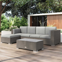 Modern Grey PE Rattan 4 Seater Sofa Set with Large Footstool and Coffee Table