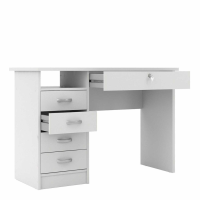Modern Small Lockable White Home Office Study Desk 5 Drawers With Lock