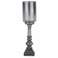 Silver Smoked Midnight Glass Top Tall Candle Pillar Holder