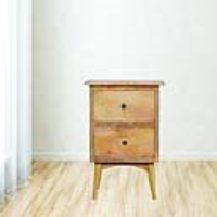 Minimalistic 2 Drawer Mango Wood Bedside with Pull Out Bar 60 x 45cm