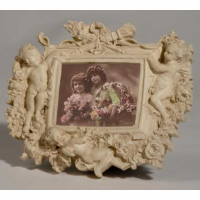 Cream Clay Paint Landscape Photo Frame With Cherubs