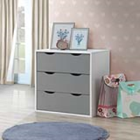 Modern Simple White and Grey Chest of 3 Drawers Cut Out Handles 59.5 X 60cm