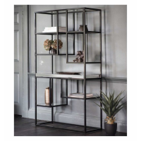Modern Style Pippard Black Metal and Mirrored Open 7 Shelves Display Unit 160x100cm