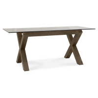 Turin Dark Oak Clear Tempered Glass Top Large 6 Seater Rectangular Dining Table 180cm