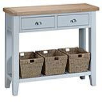 Traditional Oak Wood Grey Painted Large 2 Drawer Console Table With Shelf 85 x 120cm