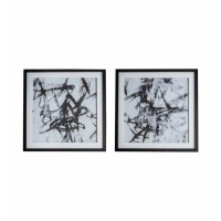 Set of 2 Modern Style Square Monochrome Framed Print Abstract Art 63.5 x 63.5cm