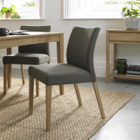 Black Gold Fabric Upholstered Kitchen Dining Room Chair On Oak Legs Curved Back