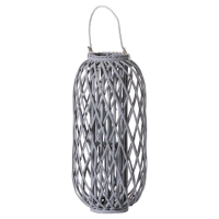 Large Grey Floor Standing Woven Wicker Lantern with Rope Hanging 70x29cm