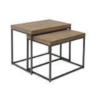 Industrial Style Parquetry Oak Wood Nest Of 2 Tables With Grey Gun Metal Base 50 x 60cm