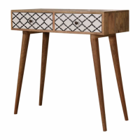 Stella Solid Mango Wood 2 Drawer Hallway Console Table with Screen Printed Front 80cm