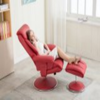 Biarritz Swivel Recliner And Footstool With Cherry Plush PU And Chrome Trim Base