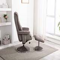 Modern Grey Fabric Swivel Recliner Armchair Footstool set Chrome Trim Base