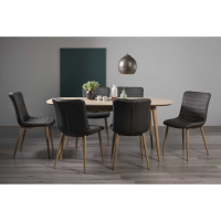 Dansk Scandi Oak 6 to 8 Seater Extending Dining Set with 6 Dark Grey Faux Leather Chairs