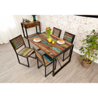 Small Rustic Recycled Kitchen Dining Table Painted Reclaimed Boat Wood Black Metal Frame Base