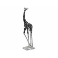 Silver and Black 121cm Tall Giant Giraffe Sculpture With Head Back