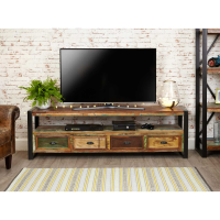 Reclaimed Wood Large Open Widescreen TV Media Cabinet Unit With Drawers