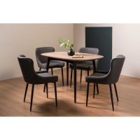 Modern Dining Table and 4 Chairs Set Weathered Oak Dark Grey Leather Chairs