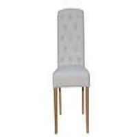 Modern Oak Wood Natural Fabric Upholstered Button Back Dining Room Chair 101 x 43cm