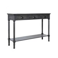 Grey Wooden Large 3 Drawer Console Hall Table With Reeded Style Legs