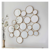 Art Deco Style Soft Gold Protruding Frame Cluster of Round Wall Mirror 118x101cm