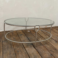 Art Deco Style Metal Silver Gilt Leaf Parisienne Oval Mirrored Coffee Centre Table 38x96.5cm