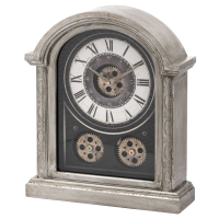 Antique Vintage Industrial Silver Mechanism Wooden Framed Mantle Clock 40 x 34 x 11cm