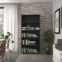 Traditional Tall Black Woodgrain 4 Open Shelf Living Room Bookcase 186x89.2cm