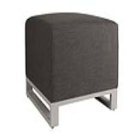 Grey Fabric Upholstered Small Footstool Garden Outdoor Living Seating Metal Base
