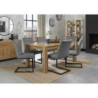 Turin Light Oak 165 to 225cm Extending Dining Set 6 Light Grey Fabric Cantilever Chairs