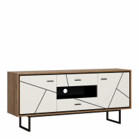 Modern Mid Century 2 Door 2 Drawer TV Unit Walnut and Dark Panel Finish