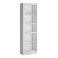 Modern White and High Gloss Narrow Tall Bookcase (RH) with 5 Shelves 198x60cm