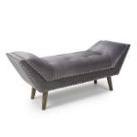 Mulberry Modern Style Brushed Grey Velvet Upholstered Chaise With Chrome Studs 49 x 120cm
