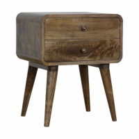 Scandinavian Curved Rectangular Bedside Cabinet with 2 Grey Wash Drawer Front 55x45cm