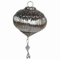 The Noel Collection Silver Bulbous Jewel Drop Medium Bauble