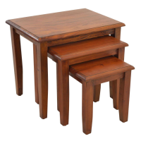 Mahogany Wooden Stackable Living Room Nest Of Tables With Plain Legs